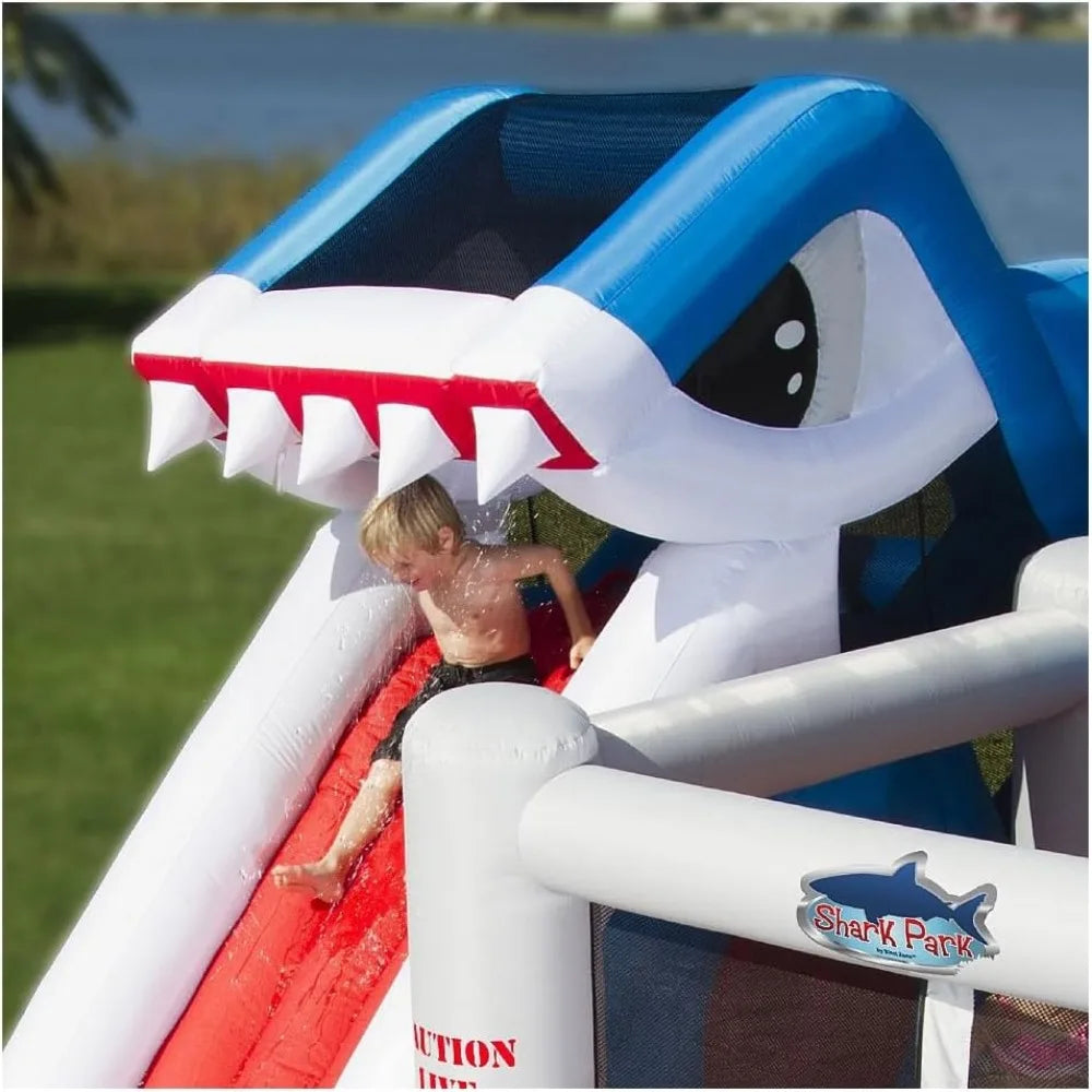 Shark Park 19x11 Inflatable Water Park Bouncer - Blower -Climbing Wall