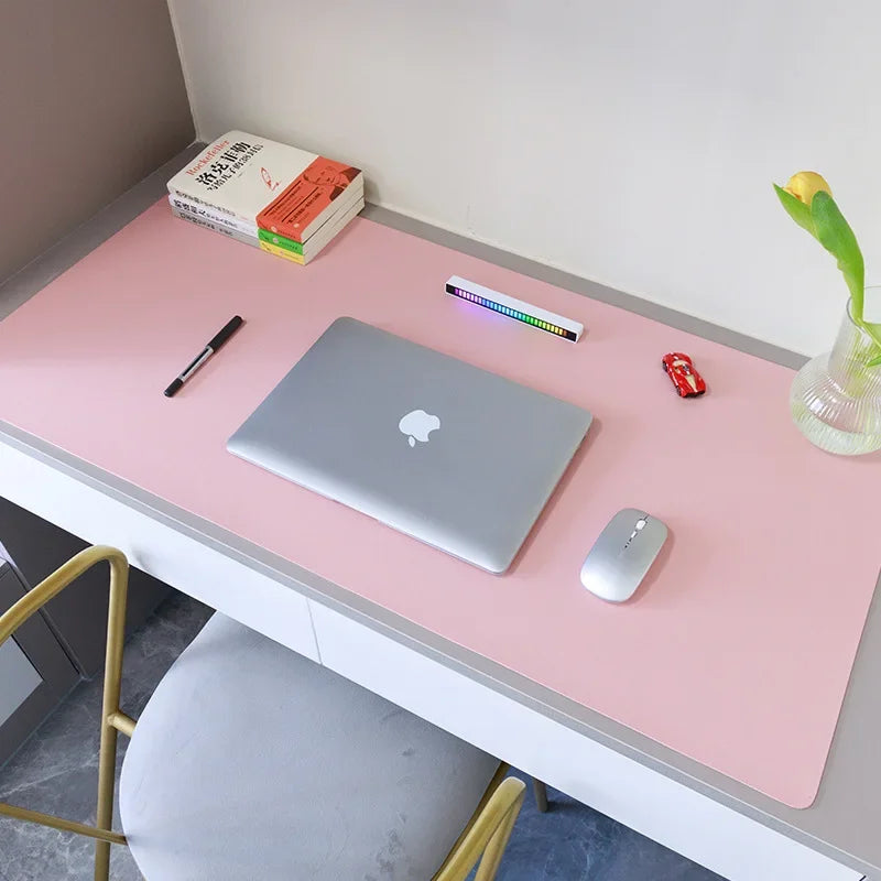 Leather Desk Mat Pink Solid Color Mousepad Non-Slip