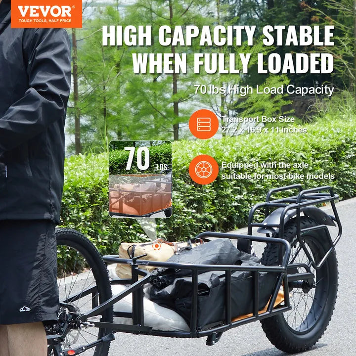 VEVOR Bike Cargo Trailer 70 lbs Load Capacity Heavy-Duty Bicycle Wagon Cart Compact Storage & Quick Release Structure 20" Wheels