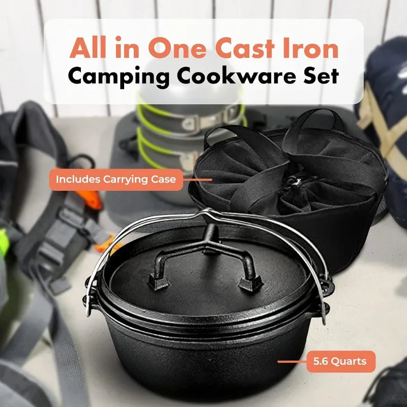 Bruntmor Camping Cooking Set Of 4. Pre Seasoned Cast Iron Pots