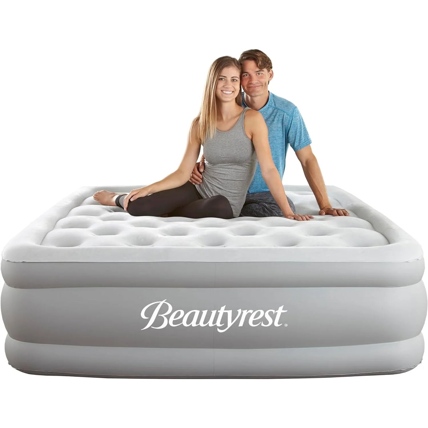 Beautyrest Skyrise Raised Air Bed with Edge Support Inflatable Sleeping Mattress with External Pump and Puncture Resistant Vinyl