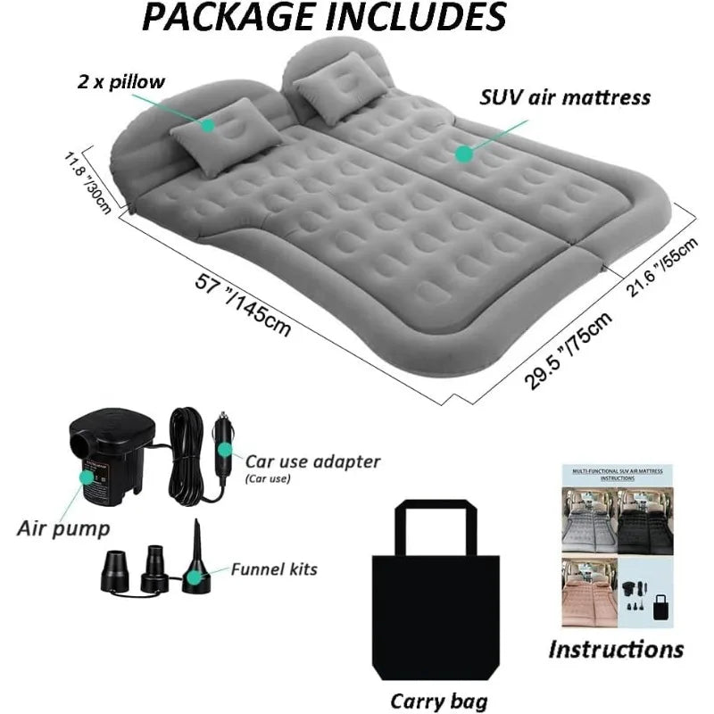 SAYGOGO  Air Mattress Camping Bed Cushion Pillow - Inflatable Thickened Car Air Bed with Air Pump