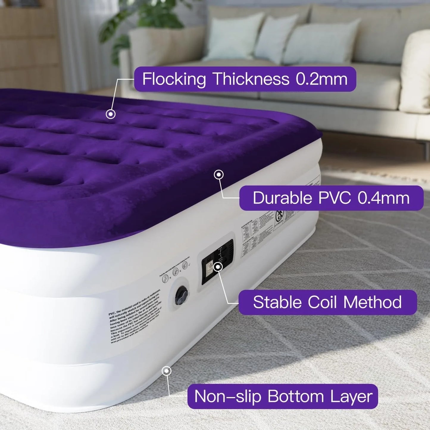 Queen Air Mattress with Built in Pump for Guest & Home, 16"Inflatable Blow Up Mattress, Air Bed with Carrying Bag