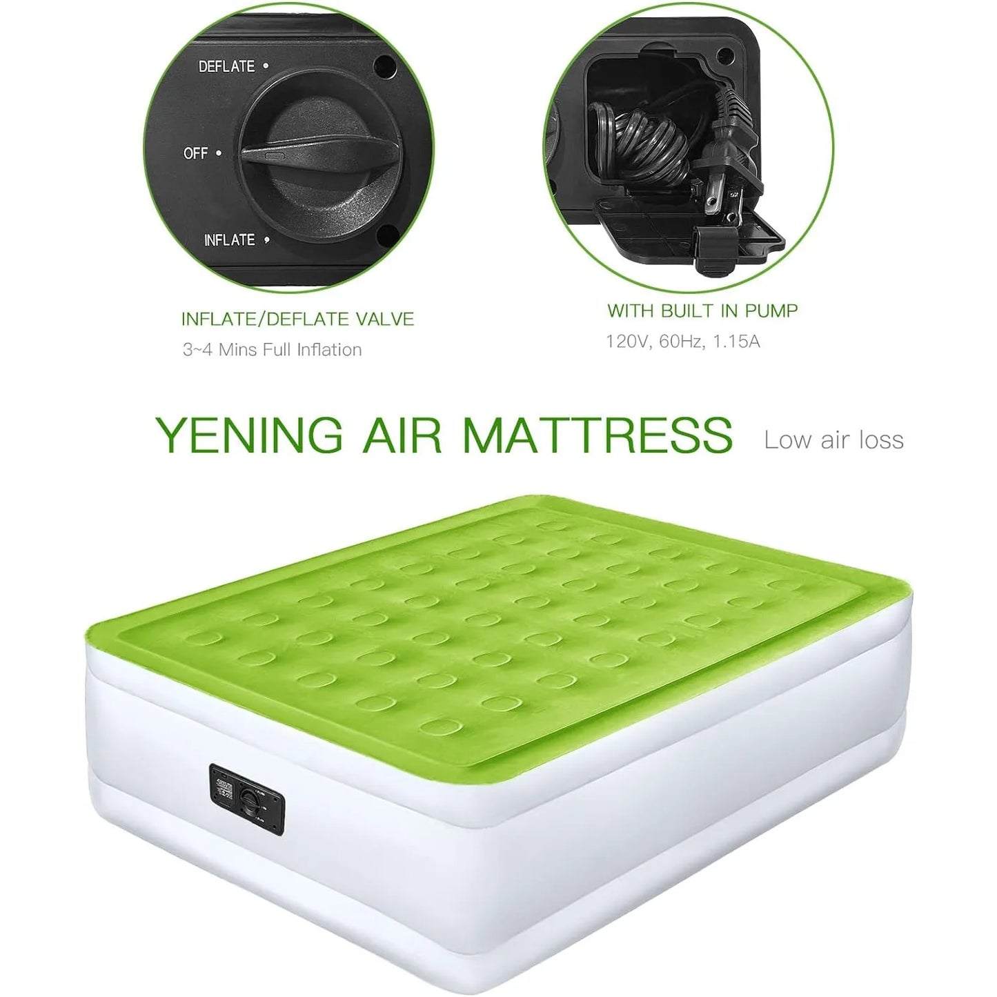 YENING Twin Size Air Mattress with Built in Pump Raised Single Inflatable Bed Blow up Mattressith Camping Airbed 18 Inch Tall