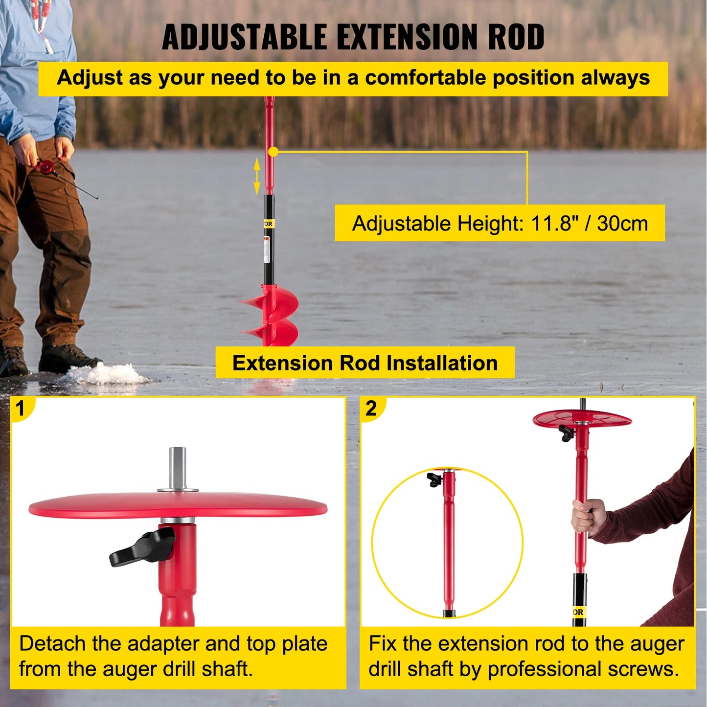 VEVOR Ice Drill Auger, 6" Diameter Nylon Ice Auger,39" Length Ice Auger Bit,Auger Drill with 11.8" Extension Rod,for Ice Fishing