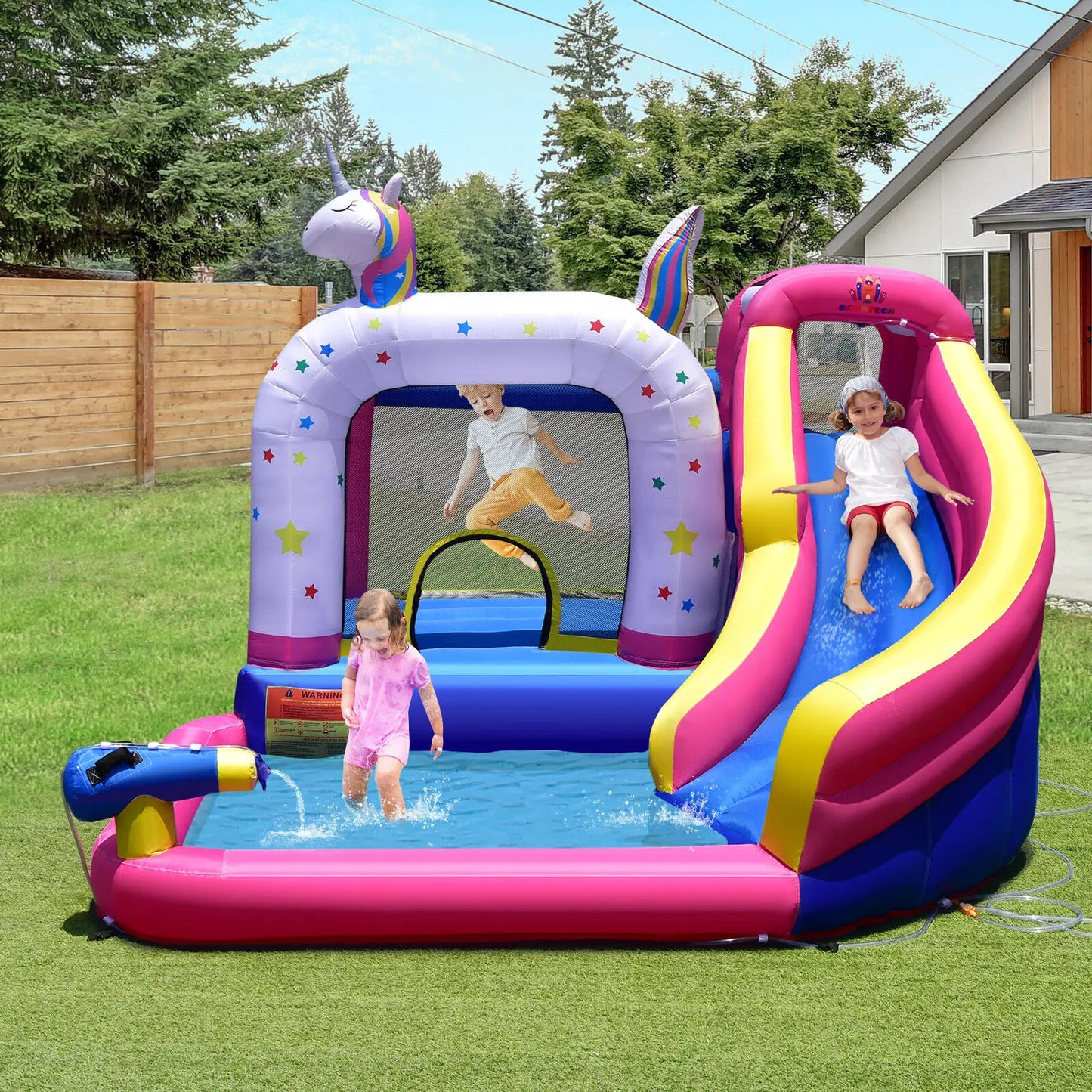 Costway Unicorn Theme Inflatable Water Slide Kids Bounce Castle w/ 480W Air Blower