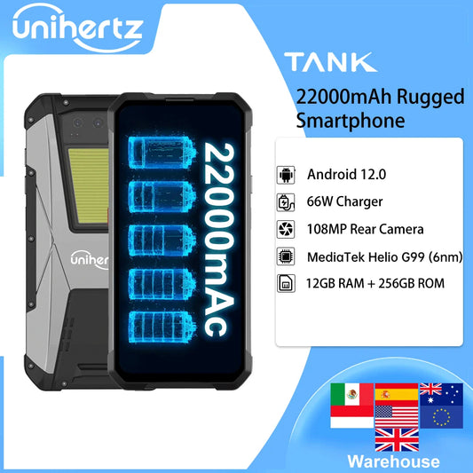 Unihertz TANK  22000mAh Rugged Smartphone G99 Android 12 Cellphone 108MP 12GB 256GB Night Vision 8GB Mobile Phone