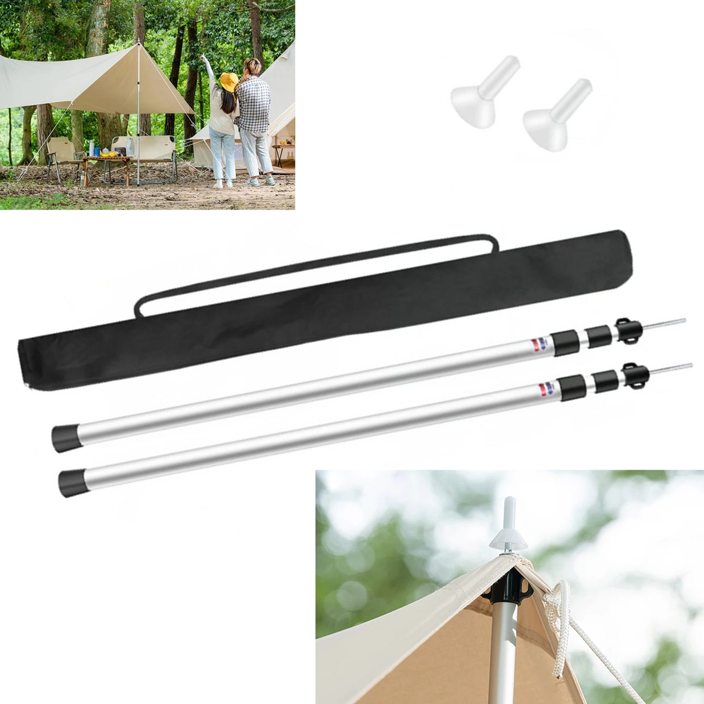 2Pcs 90" Telescoping Tent Canopy Poles Adjustable Aluminum Alloy