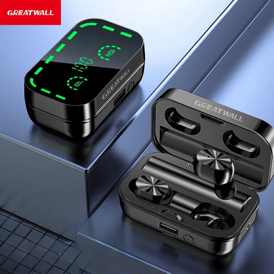 GREATWALL Bluetooth Headphones Wireless Earbuds In-Ear Earbuds with Charging Case Mirror headphones LED Digital Display