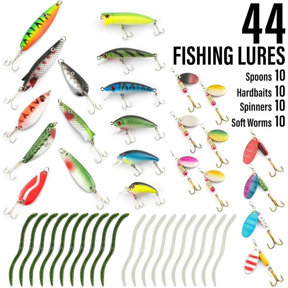 Fishing Rod and Reel Combos 125-Pieces, Telescopic Spinning Pole Reel Fishing Gear Equipment Set