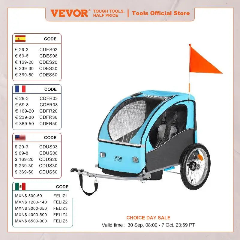 VEVOR 60/110 lbs Child Bike Trailer Tow Behind Foldable Kids Bicycle Trailer with Coupler Steel Frame