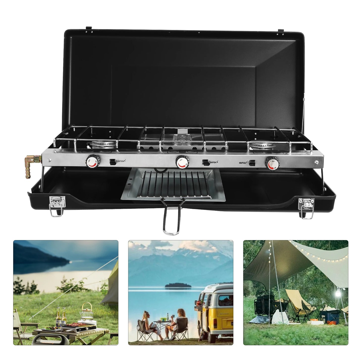 Portable Cooking Stove Sturdy Latches Folding Hand-Held Camping Stove