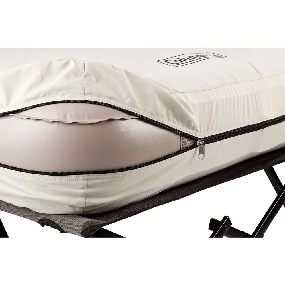 Camping Cot, Air Mattress, & Pump Combo, Folding Camp Cot & Air Bed with Side Table & Battery-Operated Pump