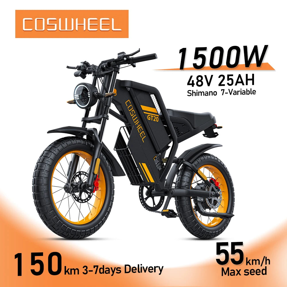 Electric bike 2000w Motor Mountain bikes Electric Dirt Bike 20Inch Fat Tires Motorcycle 48V 25AH Removable Battery Motocycle