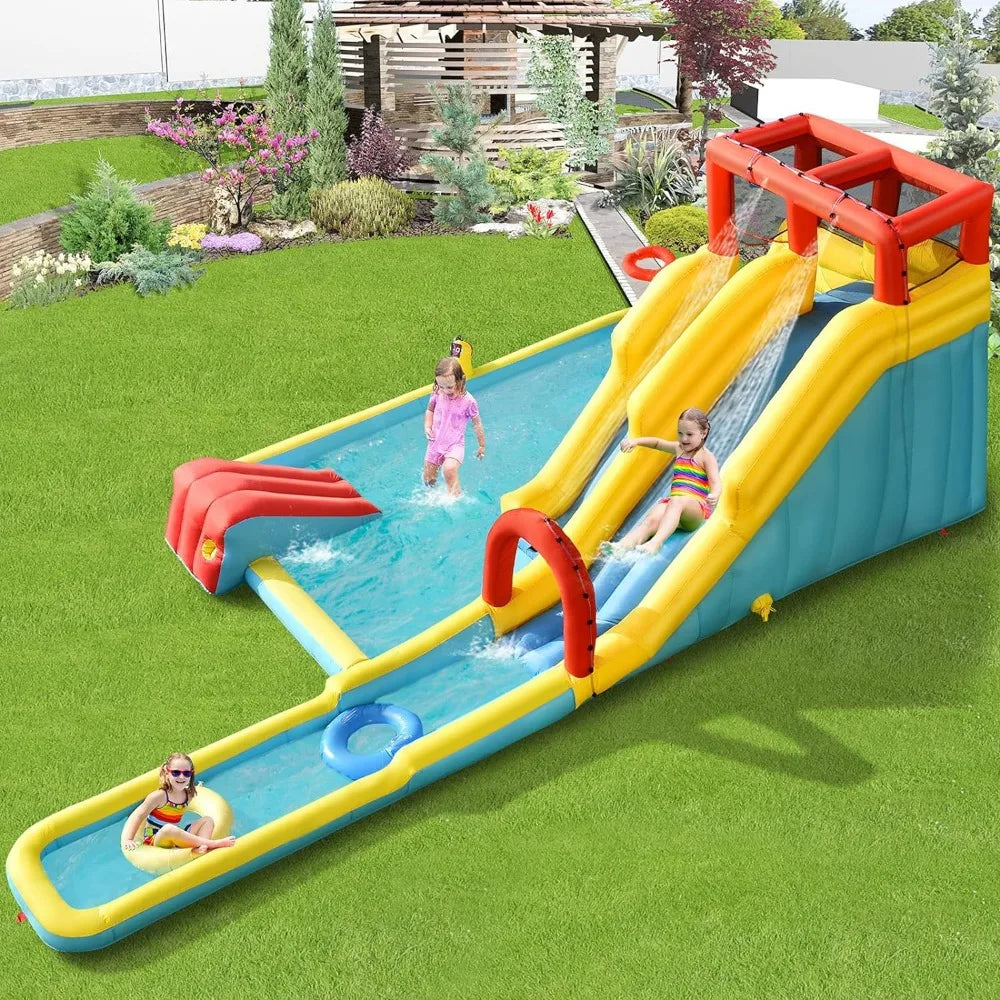 Inflatable Water Slide, 20.5x11FT Kids Mega Waterslide Park w/Dual Slides, 950W Blower