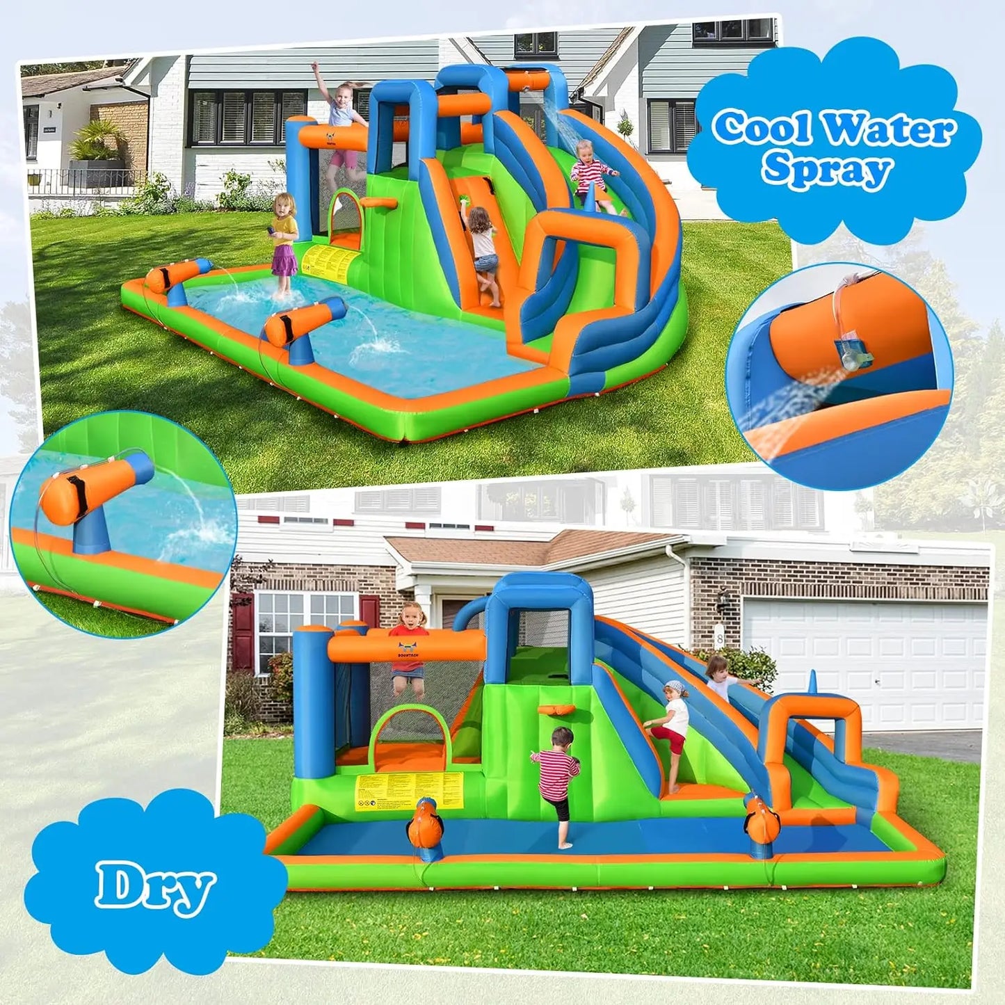 Inflatable Water Slide, 16x12FT Kids Giant Water Bounce House Combo