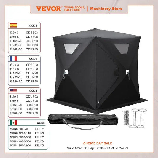 VEVOR Ice Fishing Tent Warm Awning Pop-Up 2-Person Oxford Fabric Waterproof Windproof Canopy