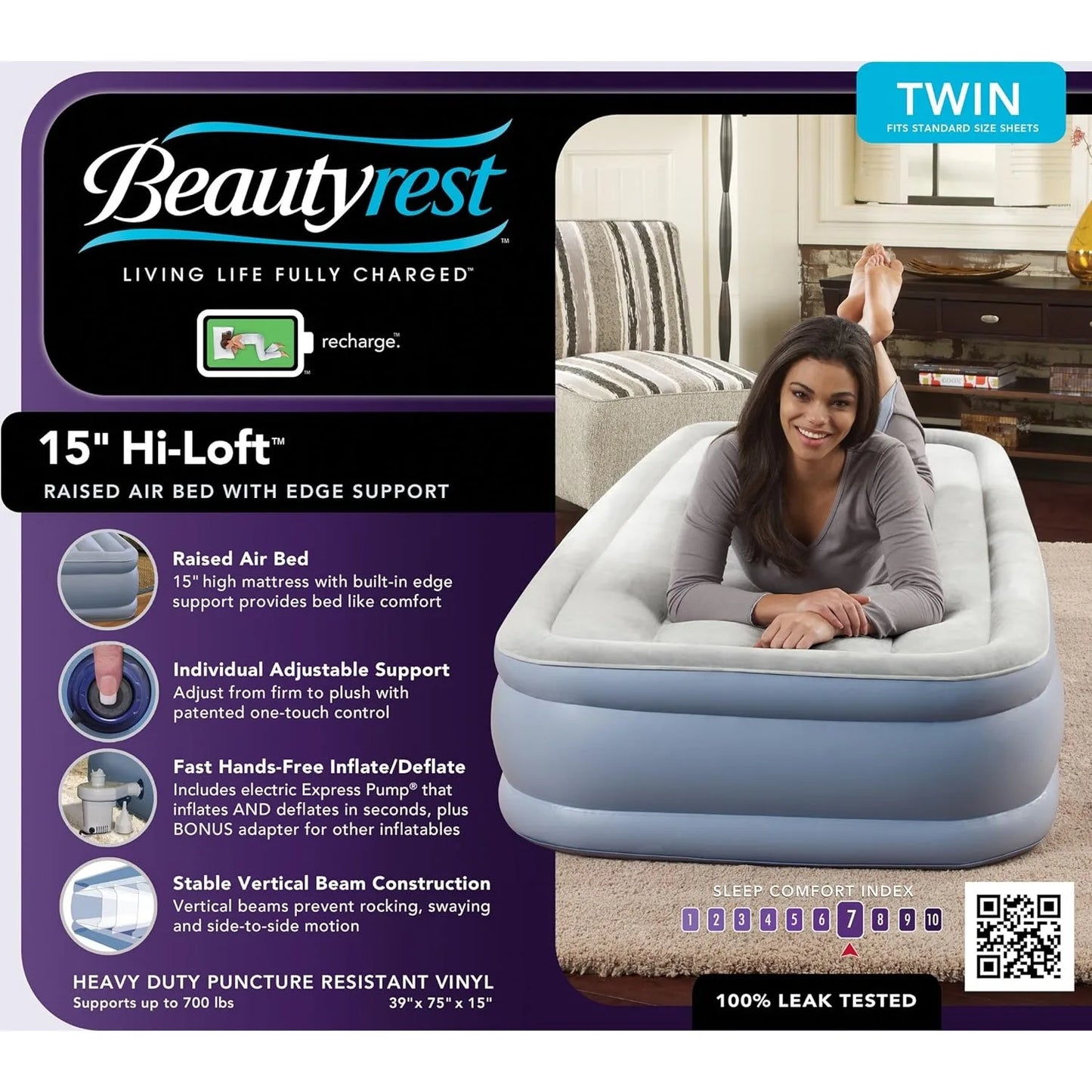 Beautyrest Hi-Loft Inflatable Mattress: Raised-Profile Air Bed with External Pump