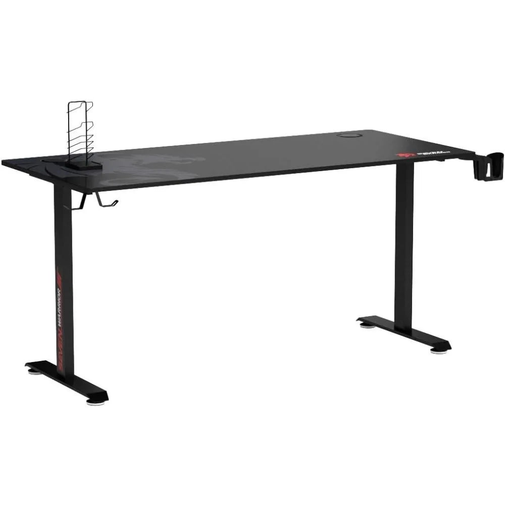 SEVEN WARRIOR Gaming Desk 60 INCH, T- Shaped Carbon Fiber Surface Computer Desk