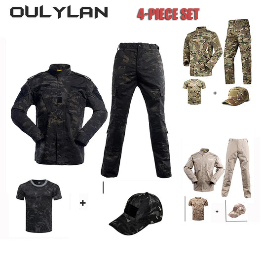 Tactical Cartoon Camouflage Suit Men Coat T-shirt Pants Hat Set Spring Autumn Outdoor Windbreak Training Clothing Set