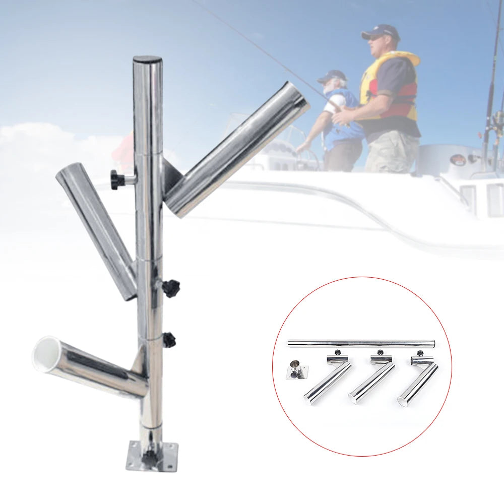 2.2"x3"x1/4" Base Stainless Tree Type 3-Tube Rocket Launcher Rod Holders Adjustable Rocket 3Tube Bracket Practical Fishing Rod