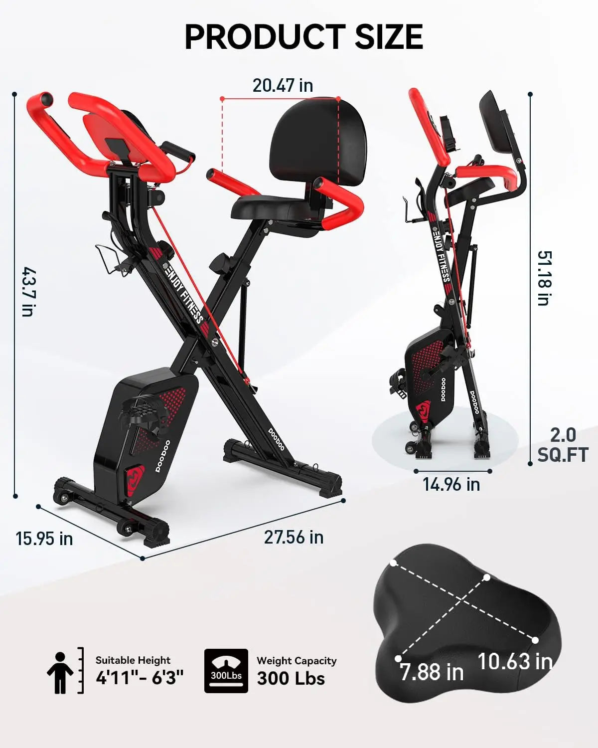 Folding Exercise Bike, Foldable Fitness Stationary Bike Machine