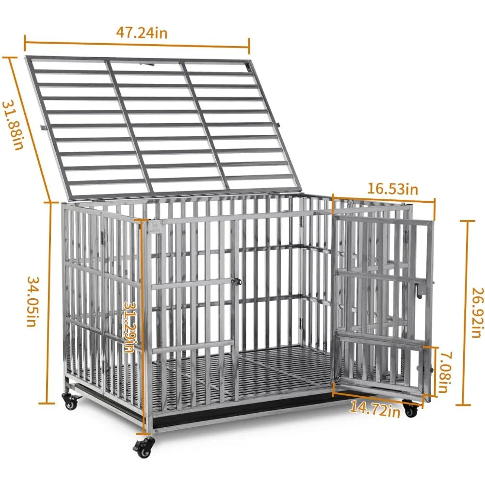 48" Stackable Heavy Duty Dog Crate Pet Stainless Steel Kennel Cage