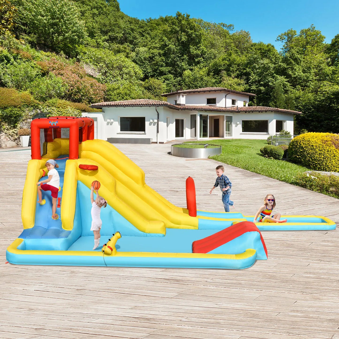 Costway Inflatable Dual Slide Water Park Climbing Bouncer W/ 735W Air Blower