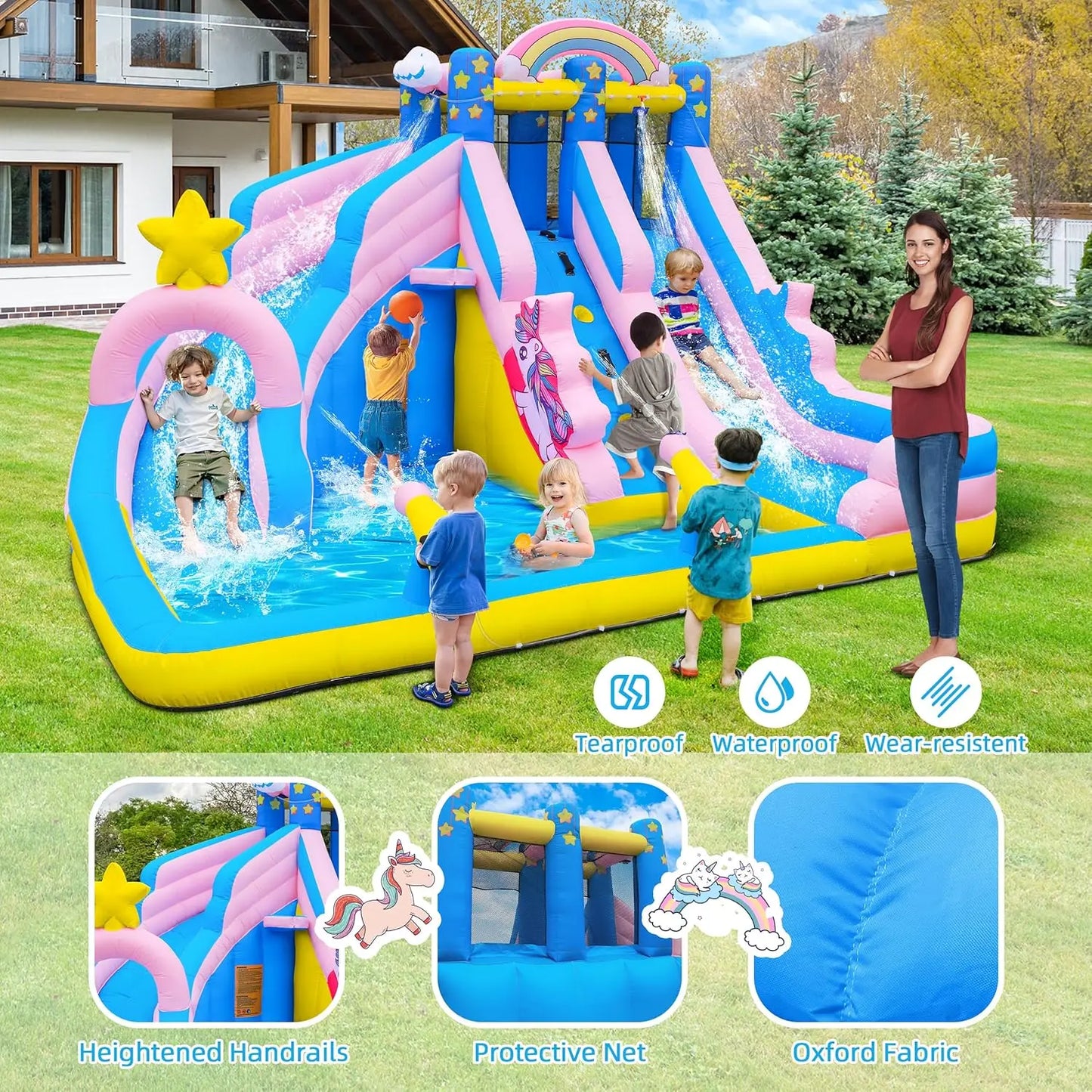 Inflatable Water Slide: 6 in 1 Bounce House Water Park