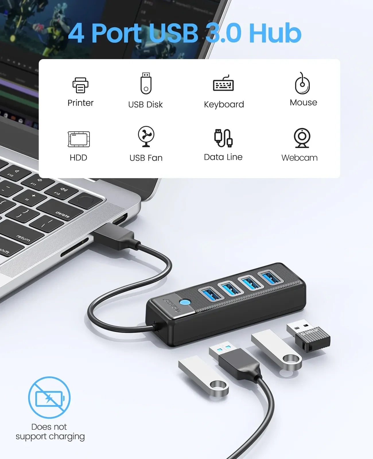 ORICO-Multi Type C Splitter, 4 Ports, USB 3.0 HUB