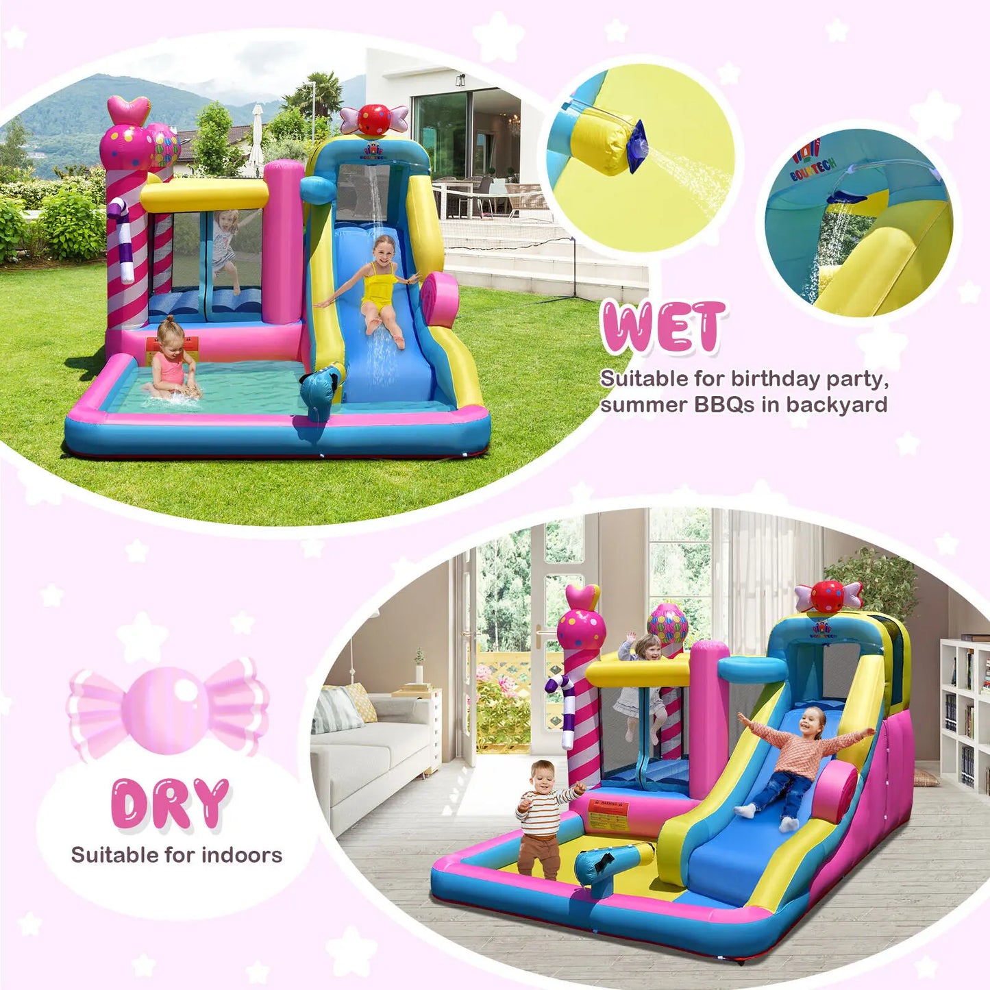 Costway Inflatable Bounce House Sweet Candy Bouncy Castle W/ Water Slide