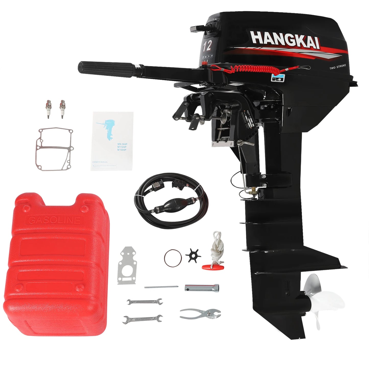 2 Stroke 12 HP Outboard Motor 169CC Heavy Duty Fishing Boat Engine Marine Engine with CDI Ignition System Water Cooling System