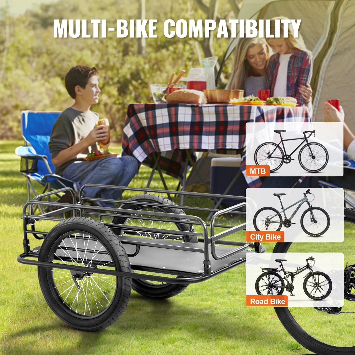 VEVOR 275 lbs Bike Cargo Trailer Bicycle Wagon Cart Foldable Compact Storage with Universal Hitch 20" Wheels fits Most Bike