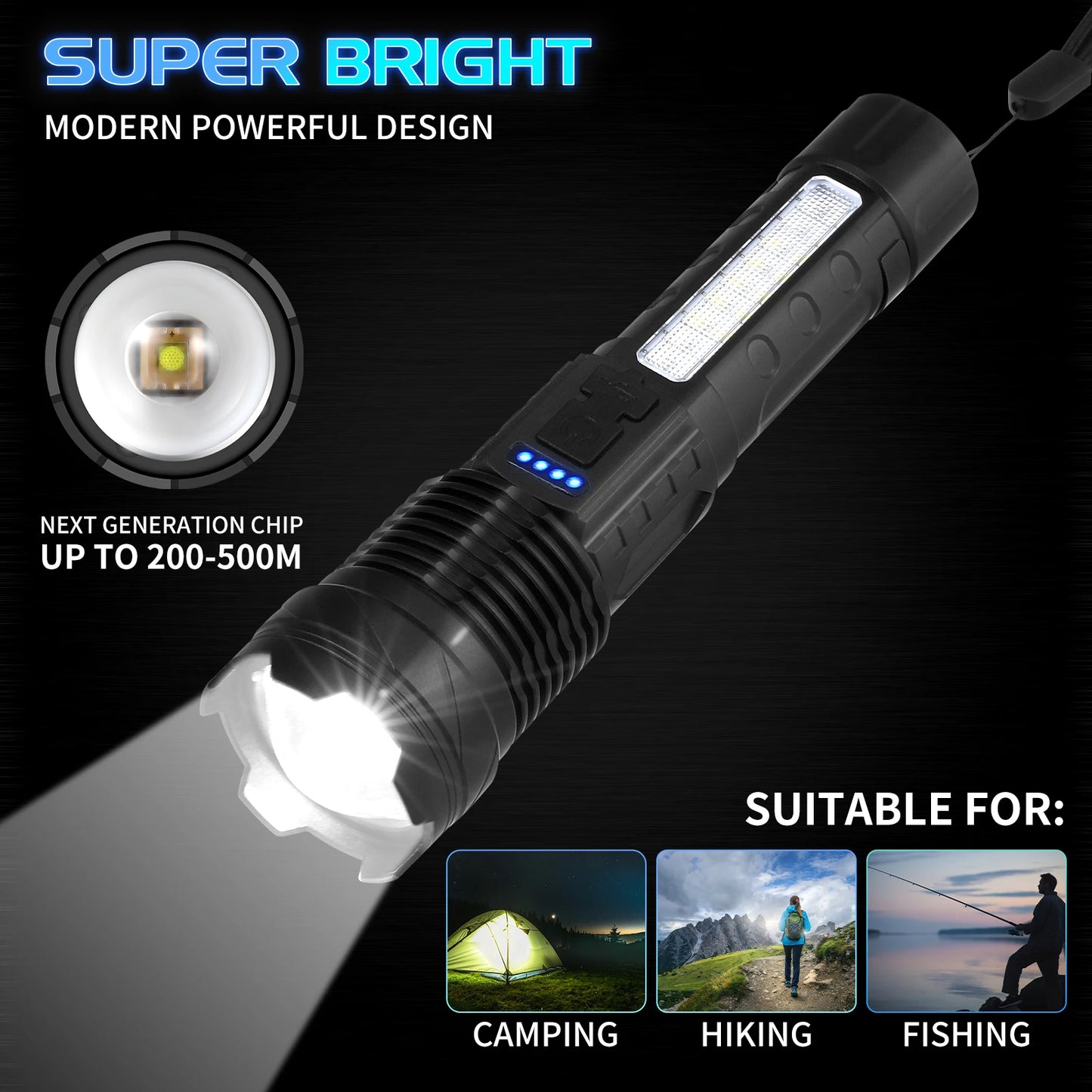 USB Rechargeable LED Flashlight, Waterproof Ultra Bright