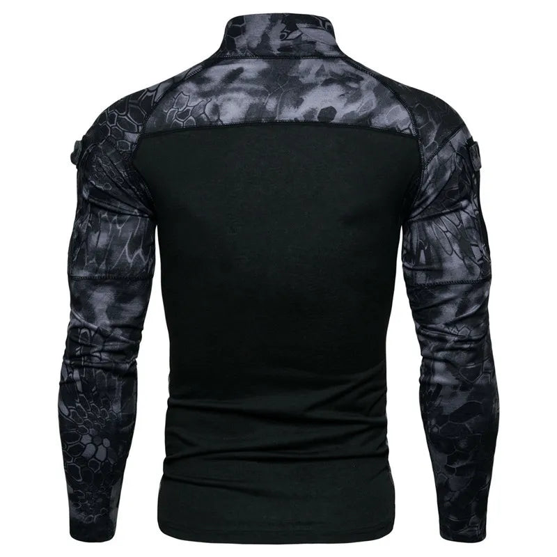 2024 Men's Military T-shirt Outdoor Elastic Fitness Camo Tactical Tops Long sleeved