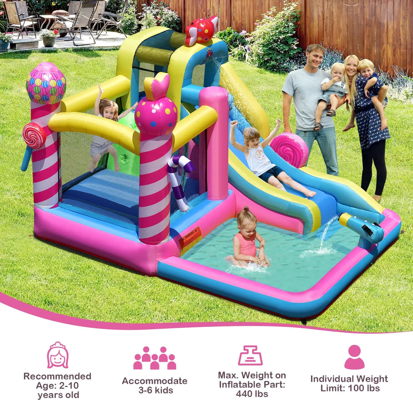 Costway Inflatable Bounce House Sweet Candy Bouncy Castle W/ Water Slide