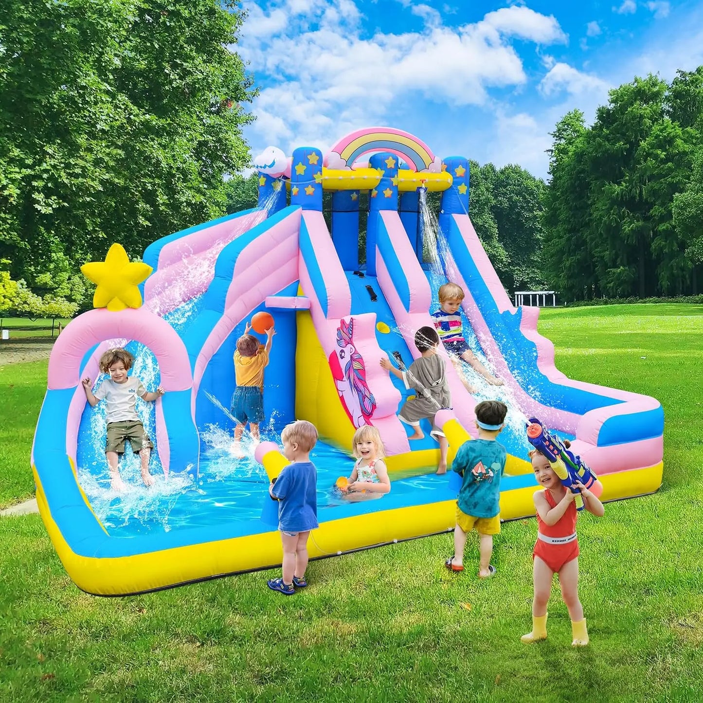 Inflatable Water Slide: 6 in 1 Bounce House Water Park