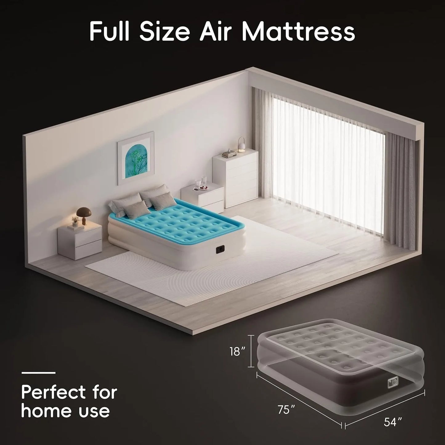 Full Size Air Mattress with Built-in Pump Coil Beam Comfortable Support Quick Self Inflatable