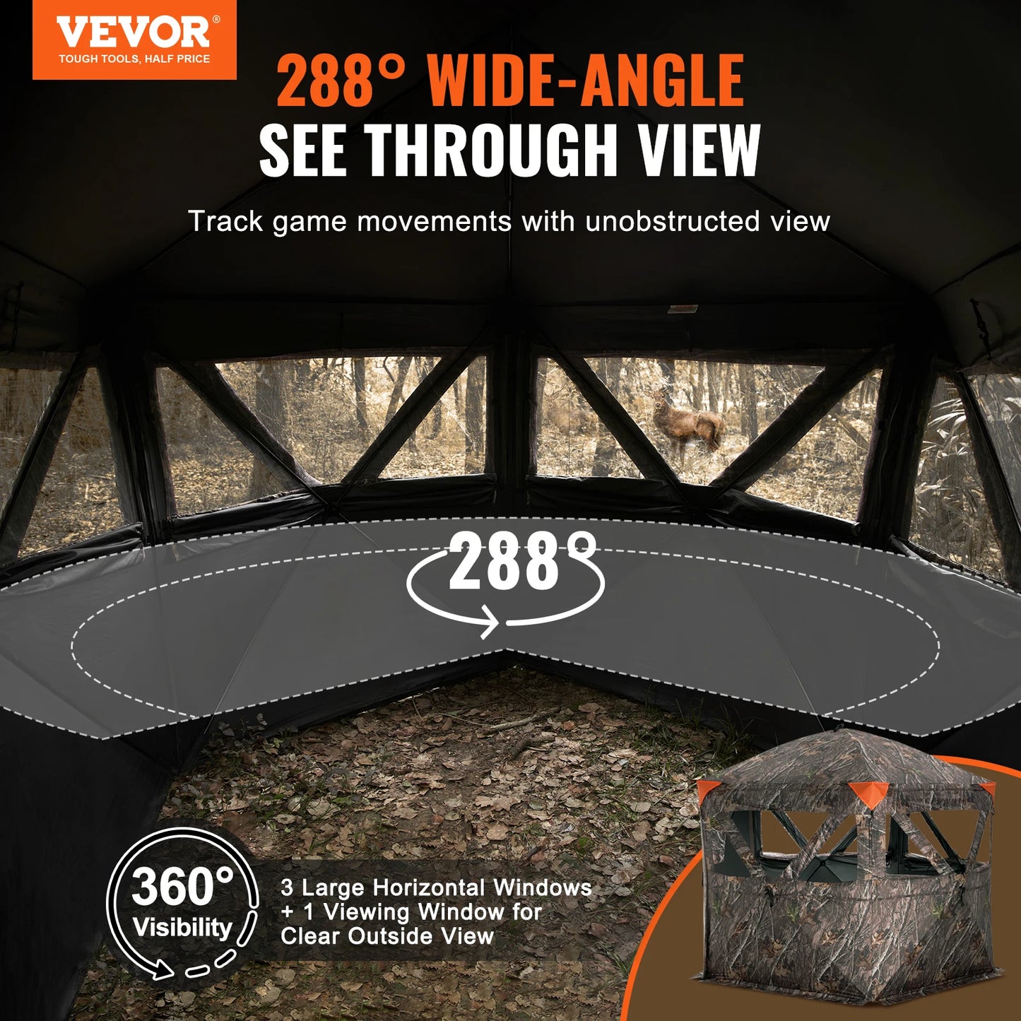 VEVOR Hunting Blind 288° See Through Ground Blind 6-7 Person