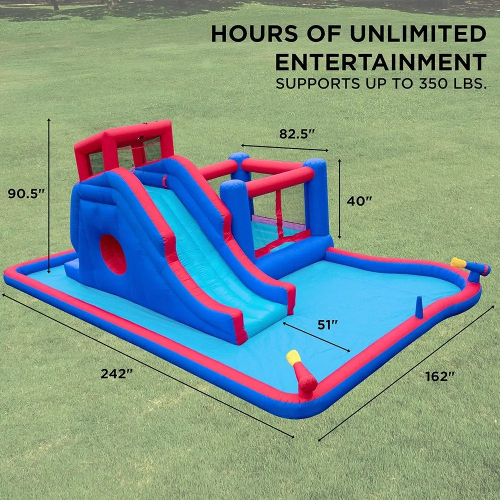 2-in-1 Bounce & Blast Inflatable Water Slide Park Climbing Wall