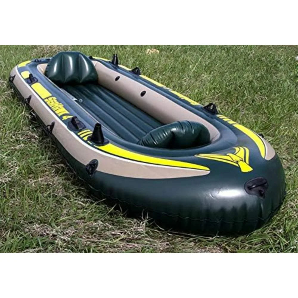 Seahawk Inflatable Boat Series: Includes Deluxe Aluminum Oars and High-Output Pump – SuperStrong PVC – Fishing Rod Holders