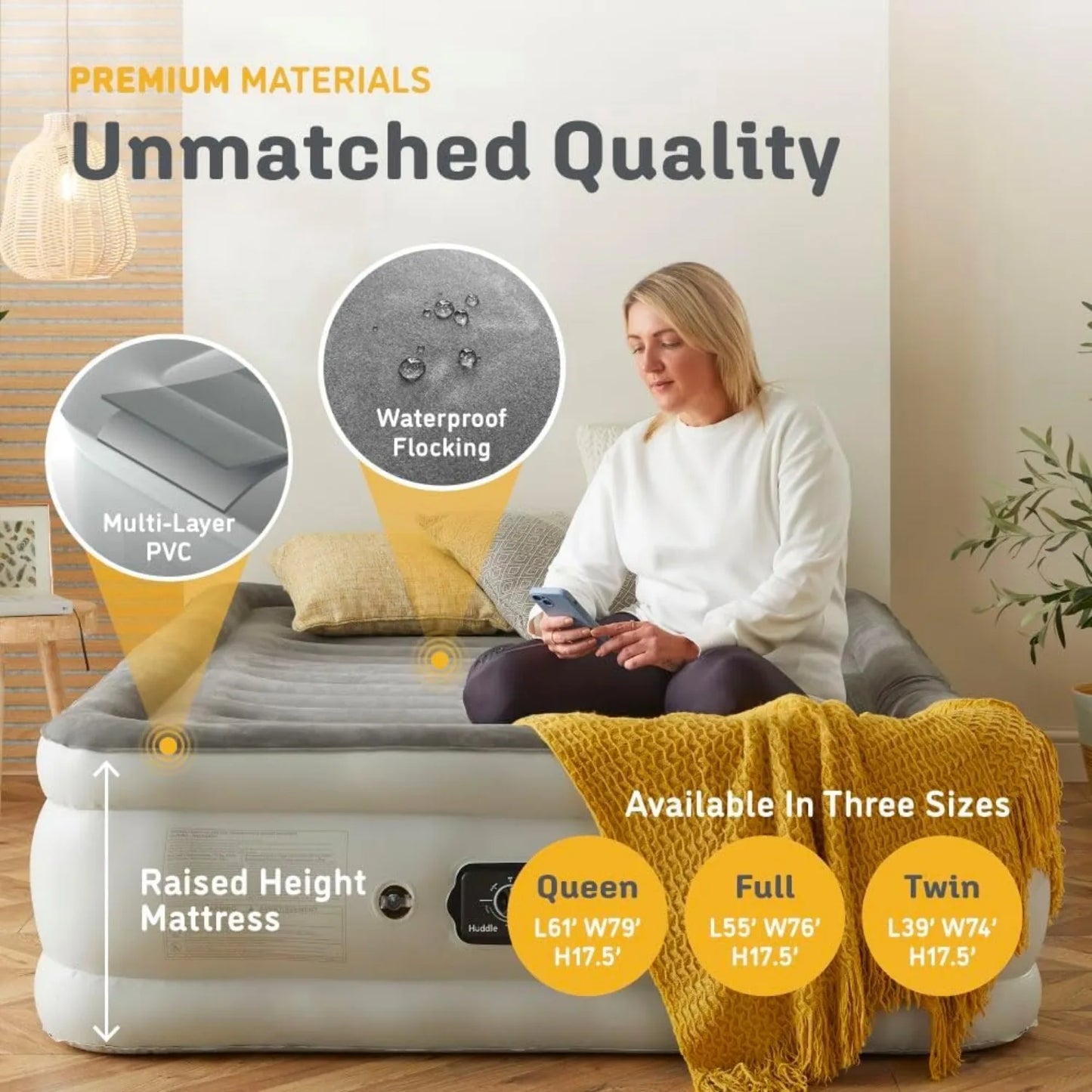 Huddle Luxury Air Bed with Patented Dual Pump SlumberGuard™ Premium Technology