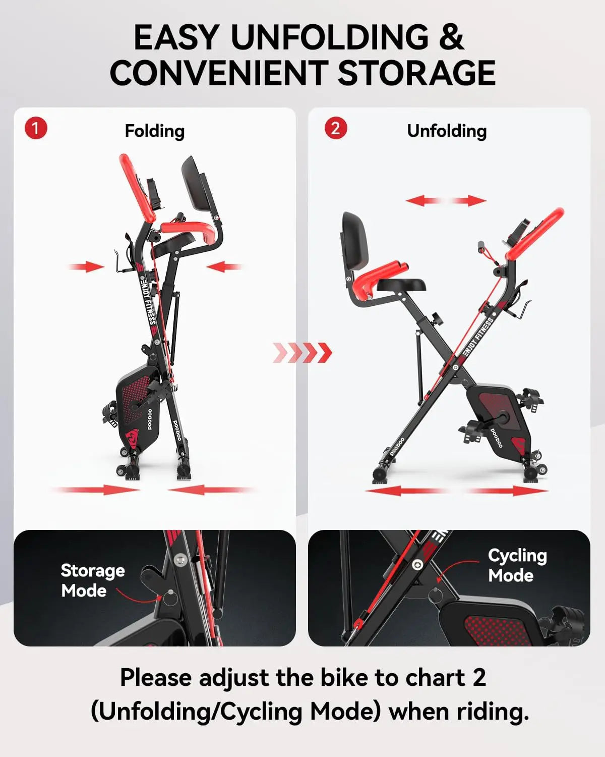 Folding Exercise Bike, Foldable Fitness Stationary Bike Machine