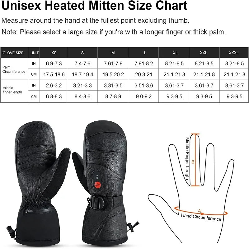 Winter Ski Snowboard Gloves Rechargeable Heated Thermal Leather Waterproof High Temperature Mittens