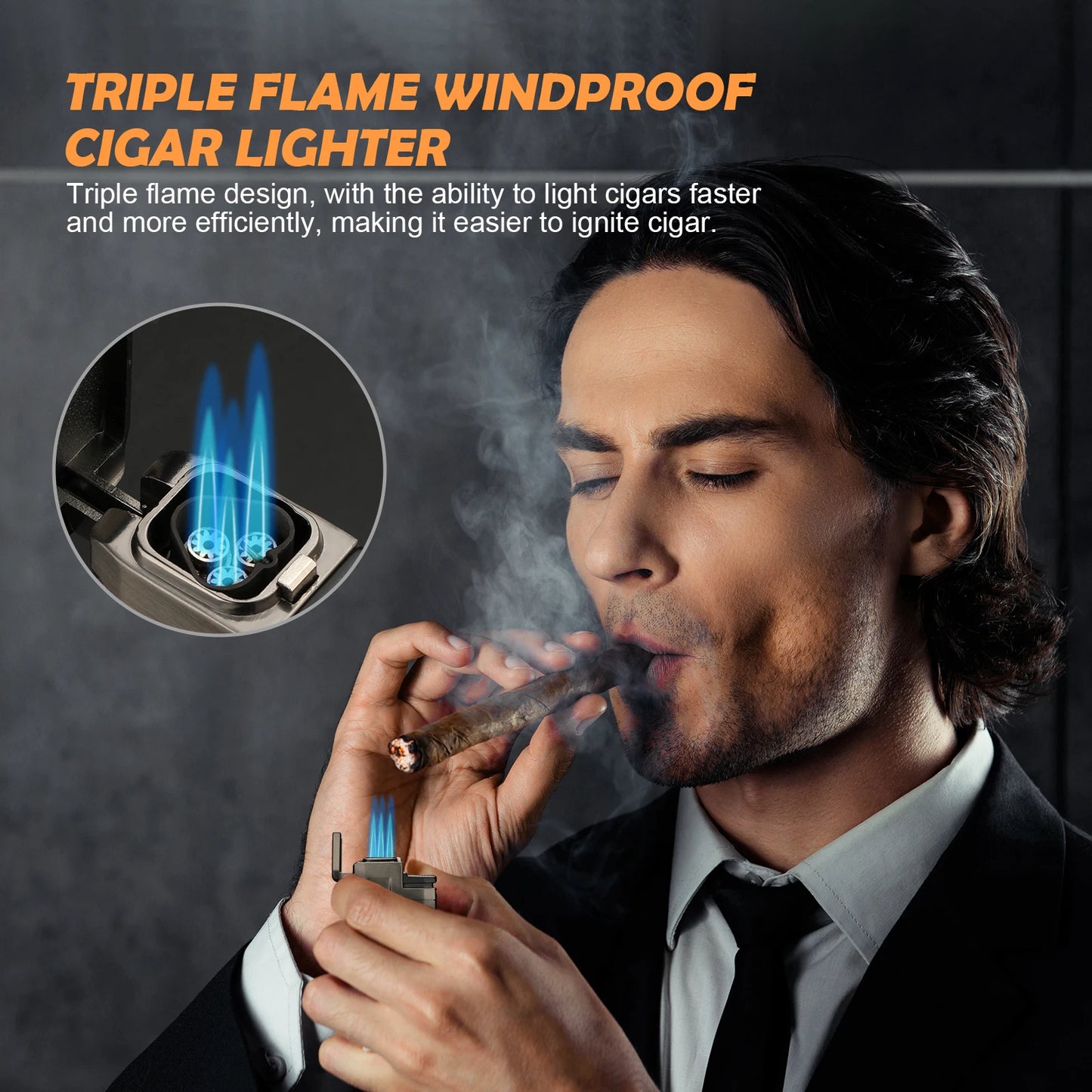 Cigar Torch Lighter with Built in Cigar Cutter,Triple Jet Flame Butane Lighter