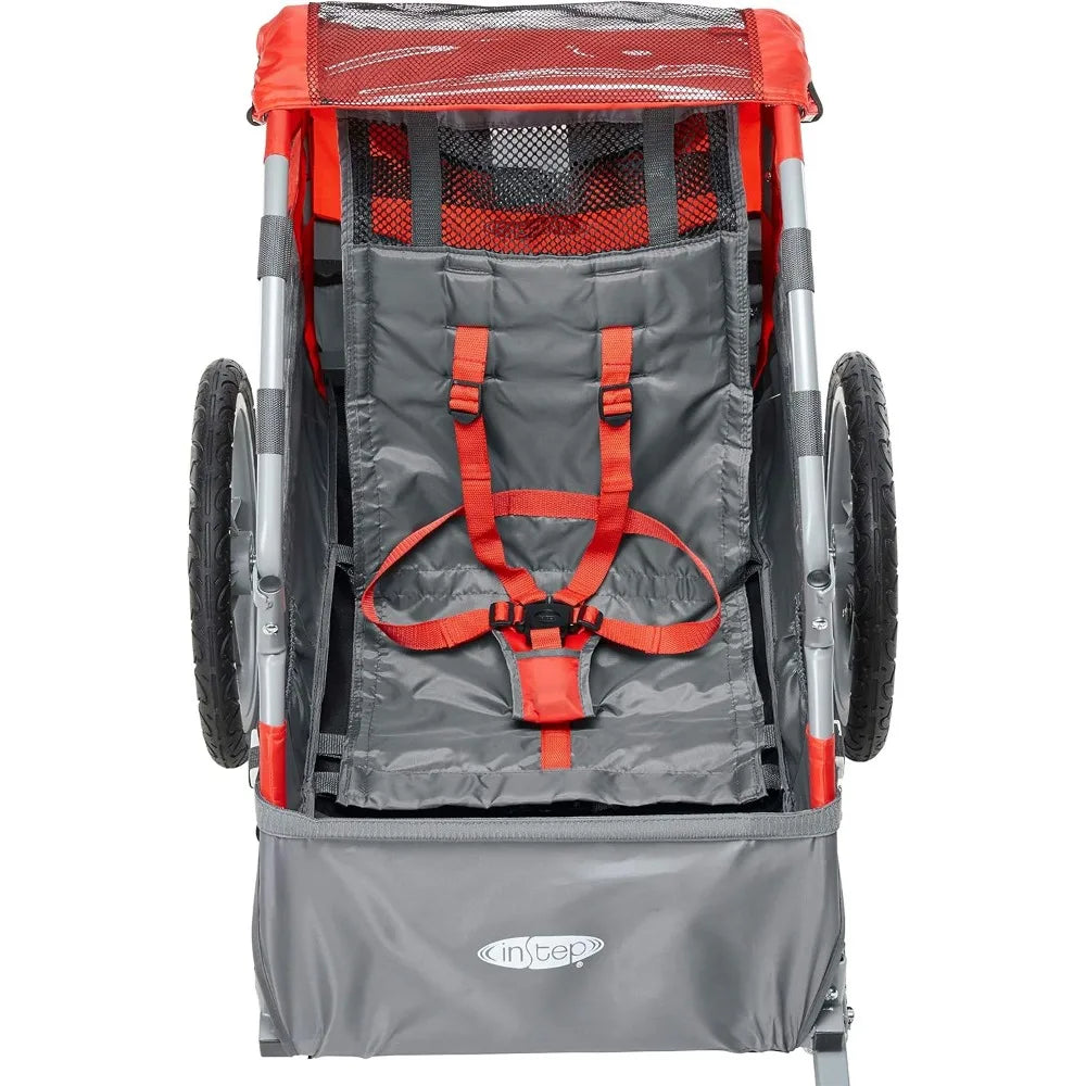 Sync and Take 2 Bike Trailer for Kids, Single and Double Seat Options, 5-Point Harness, Folding Frame, Quick Release Wheels