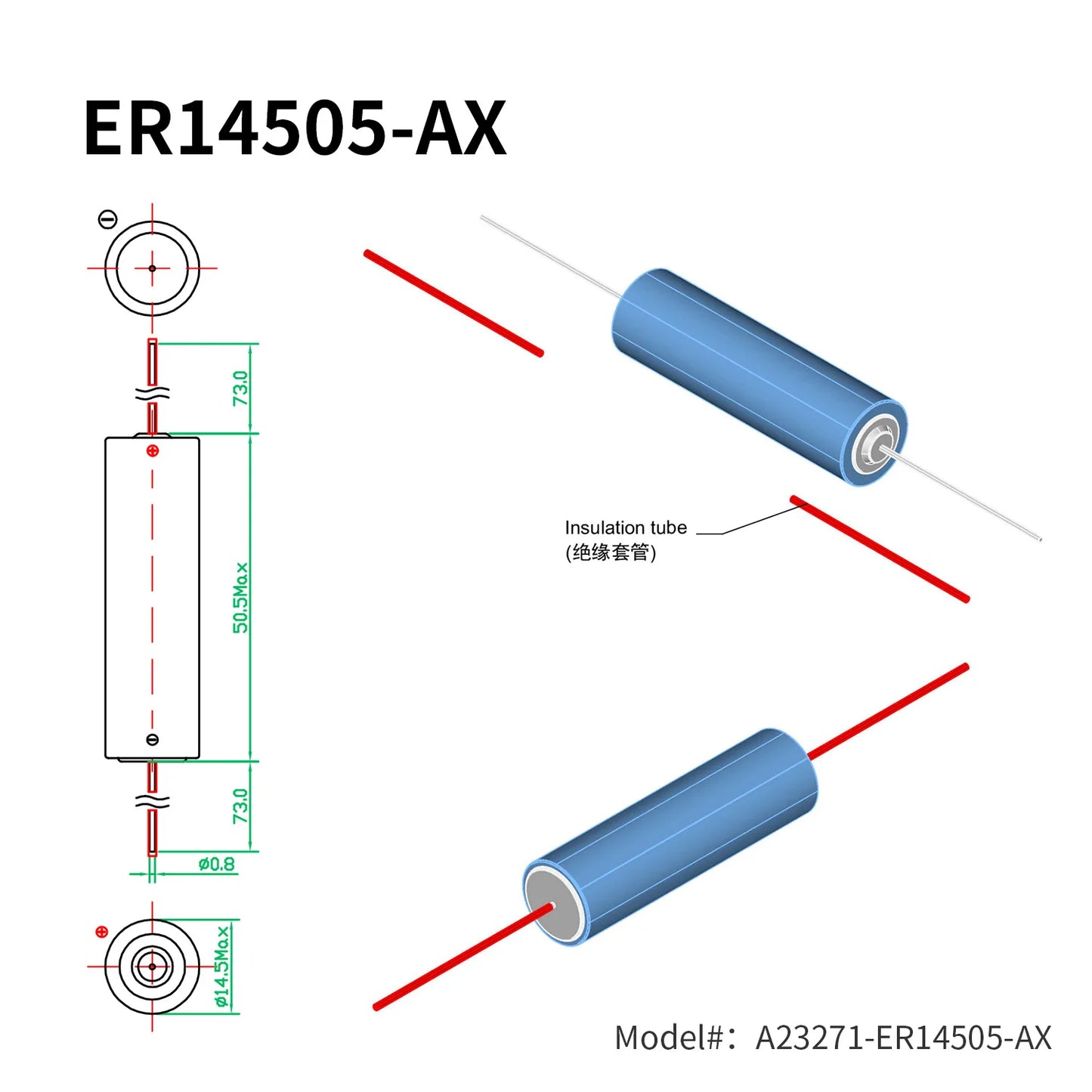 EEMB ER14505-AX 3.6V Battery AA Lithium Batteries with AX Pin 2600mAh Battery Cell for Gas/Water Meter Alarm Window Sensor