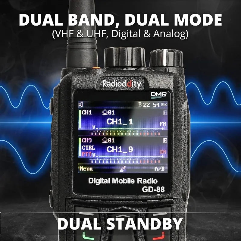 Radioddity GD-88 DMR & Analog 7W Handheld Radio, VHF UHF Dual Band Ham Two Way Radio, with GPS/APRS