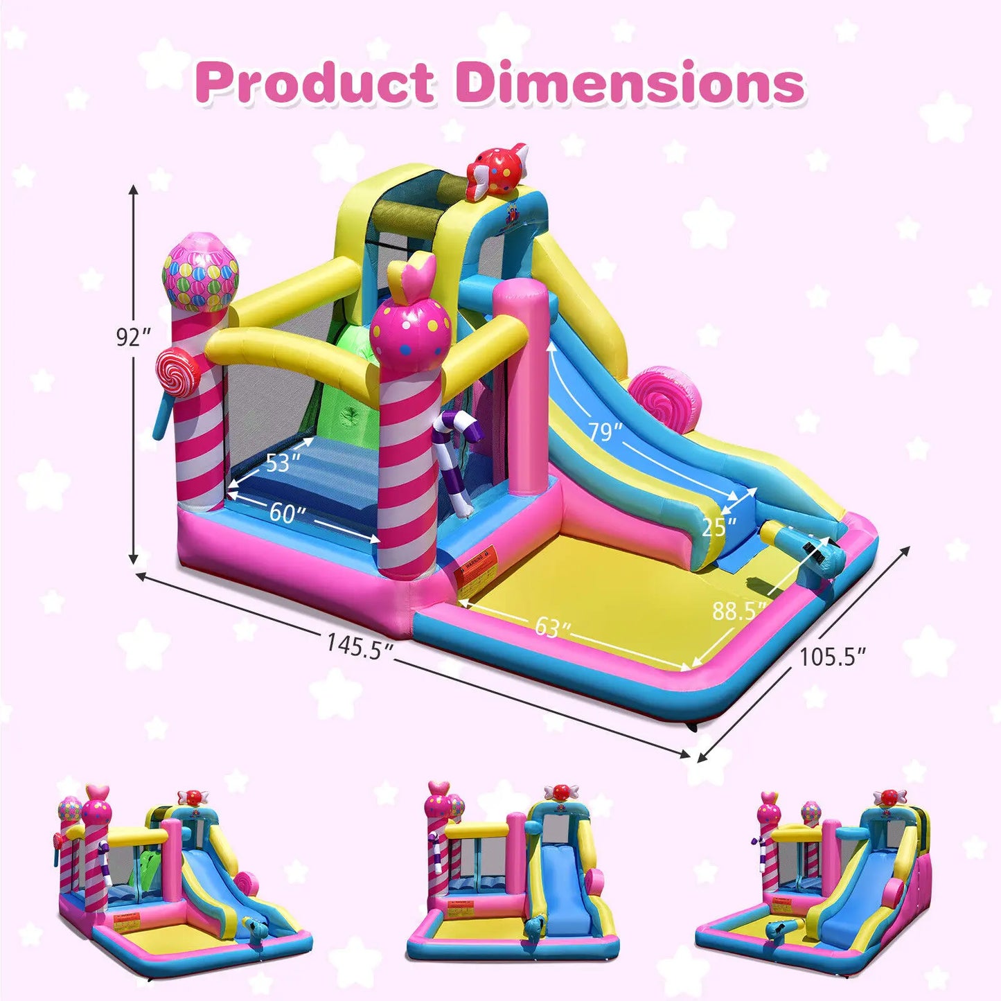 Costway Inflatable Bounce House Sweet Candy Bouncy Castle W/ Water Slide