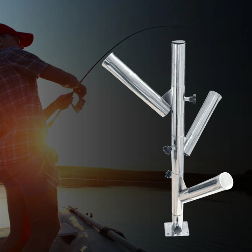 2.2"x3"x1/4" Base Stainless Tree Type 3-Tube Rocket Launcher Rod Holders Adjustable Rocket 3Tube Bracket Practical Fishing Rod